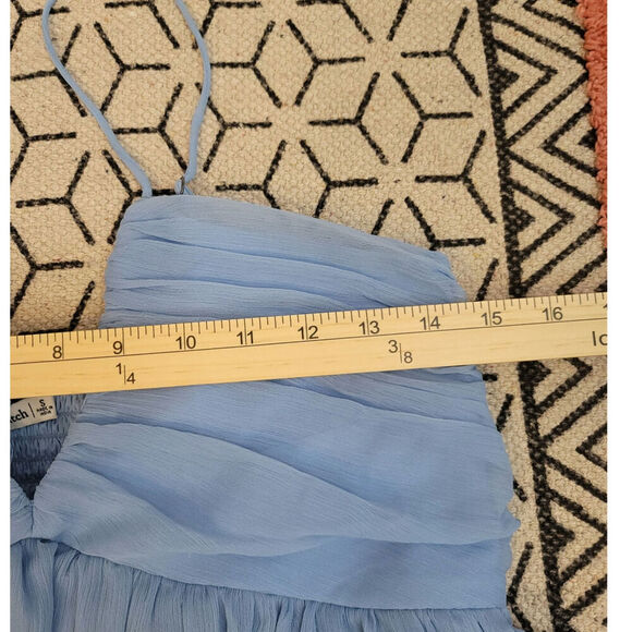 ABERCROMBIE & FITCH Sheer Bubble Hem Mini Dress in Cloudy Blue, sz Small - Picture 13 of 16
